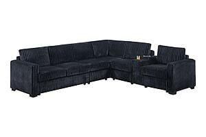 F8346 Fabric 4-Piece Sectional Sofa Set Black by Poundex