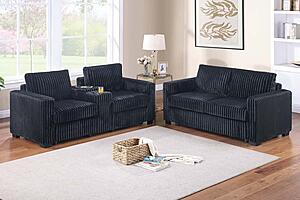 F8350 Fabric 2-Piece Sofa Set Black by Poundex