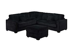 F8353 Fabric 4-Piece Sectional Sofa Set w/2 Accent Pillows Balck by Poundex