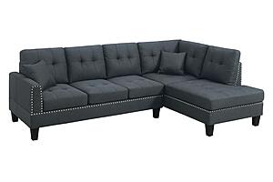 F8370 Linen-Like Fabric 2-Piece Sectional Sofa Set w/2 Accent Pillows Charcoal by Poundex