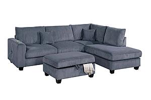 F8410 Fabric 3-Piece Sectional Sofa Set w/2 Accent Pillows Dark Gray by Poundex