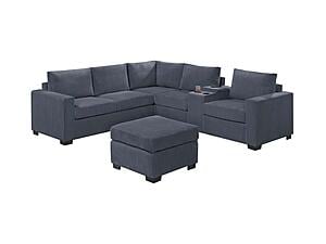 F8467 Fabric 4-Piece Sectional Sofa Set Dark Gray by Poundex