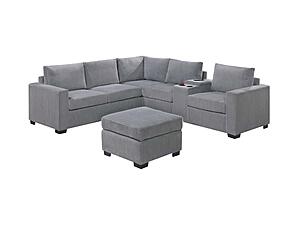 F8468 Fabric 4-Piece Sectional Sofa Set Light Gray by Poundex