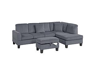 F8473 Fabric 3-Piece Sectional Sofa Set Drak Gray by Poundex