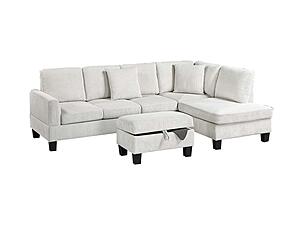 F8474 Fabric 3-Piece Sectional Sofa Set Beige by Poundex