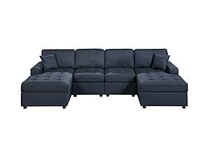 F8476 Fabric 3-Piece Sectional Sofa Set Dark Blue by Poundex