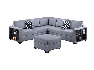F8495 Fabric 4-Piece Sectional Sofa Set Gray by Poundex