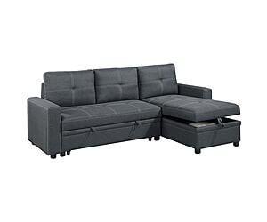 F8535 Polyfiber Convertible Sectional Sofa Set Charcoal by Poundex