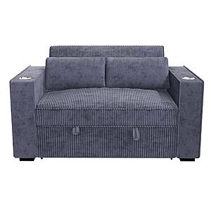 F8547 Fabric Convertible Sofa w/2 Accent Pillows Dark Gray by Poundex