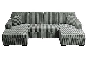 F8557 Fabric 3-Piece Convertible Sectional Sofa Set w/2 Accent Pillows Smoke by Poundex