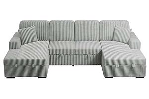 F8558 Fabric 3-Piece Convertible Sectional Sofa Set w/2 Accent Pillows Ash by Poundex