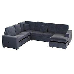 F8559 Fabric 4-Piece Convertible Sectional Sofa Set w/2 Accent Pillows Dark Gray by Poundex
