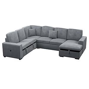 F8560 Fabric 4-Piece Convertible Sectional Sofa Set w/2 Accent Pillows Fog by Poundex