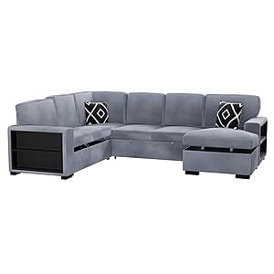 F8561 Fabric 4-Piece Convertible Sectional Sofa Set w/2 Accent Pillows Gray by Poundex