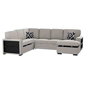 F8562 Fabric 4-Piece Convertible Sectional Sofa Set w/2 Accent Pillows Beige by Poundex