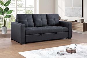 F8563 Polyfiber Convertible Sofa w/Pull-Out Bed Black by Poundex
