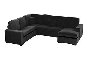 F8565 Fabric 4-Piece Sectional Sofa Set w/2 Accent Pillows Black by Poundex
