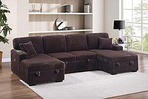 F8583 Fabric 3-Piece Convertible Sectional Sofa Set w/2 Accent Pillows Coffee by Poundex
