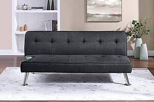 F8588 Polyfiber Convertible Sofa w/Usb Port Black by Poundex