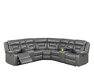 F86611 Gel Leatherette 3-Piece Sectional Sofa Set Gray by Poundex