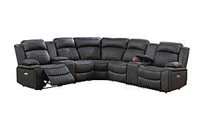 F86633 Gel Leatherette Power Motion Sectional Sofa Set Charcoal by Poundex