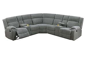 F86634 Fabric Power Motion Sectional Sofa Set Smoke by Poundex