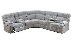 F86635 Fabric Power Motion Sectional Sofa Set Ash by Poundex