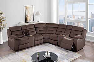 F86639 Velvet Power Motion Sectional Sofa Set Chocolate by Poundex