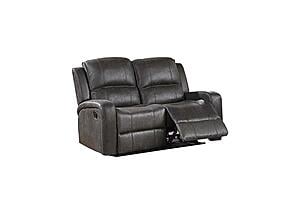 F8782 Leather-Like Fabric Reclining Loveseat Smoke by Poundex