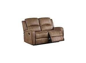 F8785 Leather-Like Fabric Reclining Loveseat Chestnut by Poundex