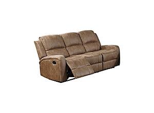 F8786 Leather-Like Fabric Reclining Sofa Chestnut by Poundex