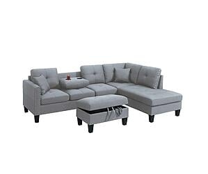 F8887 Linen-Like Fabric 3-Piece Sectional Sofa Set Taupe Gray by Poundex