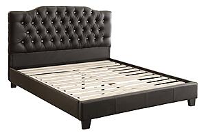 F9331Q Faux Leather Upholstered Queen Bed Black/Espresso by Poundex