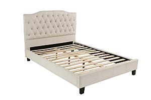 F9350Q Faux Leather Upholstered Queen Bed White/Espresso by Poundex
