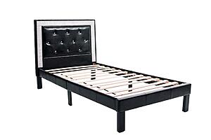 F9376T Faux Leather Upholstered Twin Bed Black/Espresso by Poundex