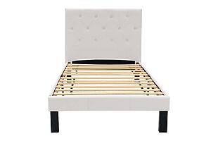 F9416T Faux Leather Upholstered Twin Bed White/Espresso by Poundex