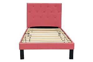 F9417T Faux Leather Upholstered Twin Bed Pink/Espresso by Poundex