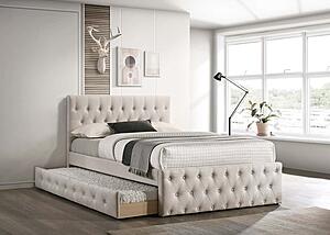 F9517F Fabric Upholstred Full Bed w/Trundle Light Brown by Poundex