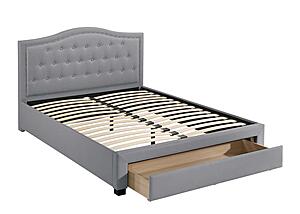 F9528Q Fabric Upholstered Queen Bed w/Drawer Light Gray/Black by Poundex