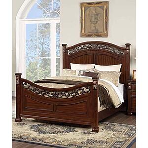 F9584Q Wood Queen Bed Dark Cherry by Poundex