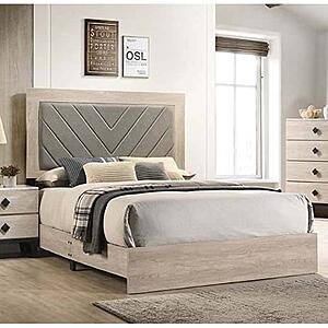 F9596Q Wood Queen Bed Foil Beige by Poundex