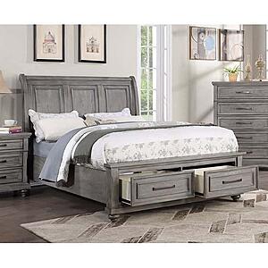 F9616EK Wood Eastern King Bed Antique Gray Oak by Poundex