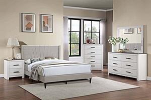 F9624Q Fabric Upholstered Queen Bed Light Brown by Poundex