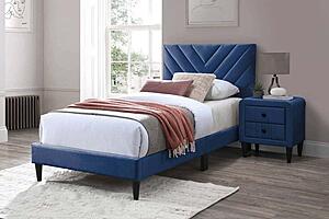 F9632F Velvet Upholstered Full Bed Navy Blue by Poundex