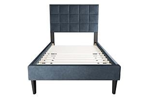 F9634T Fabric Upholstered Twin Bed Charcoal by Poundex