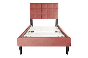 F9636T Fabric Upholstered Twin Bed Pink by Poundex