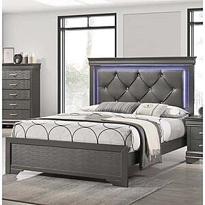 F9640Q Wood Queen Bed Gray/Dark Gray by Poundex