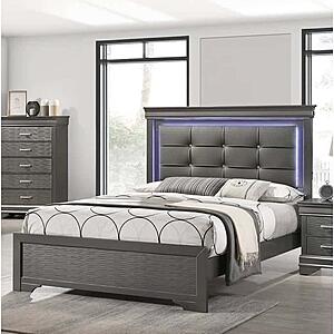 F9641Q Wood Queen Bed Gray/Dark Gray by Poundex