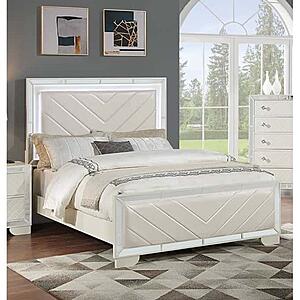 F9642Q Wood Queen Bed Ivory by Poundex