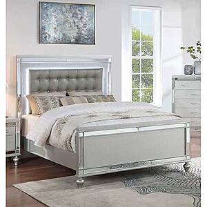 F9644EK Wood Eastern King Bed Silver by Poundex